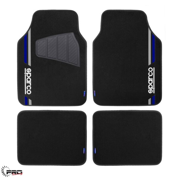 SPARCO SPF508BL/5 CARPET CAR MATS, BLACK/BLUE